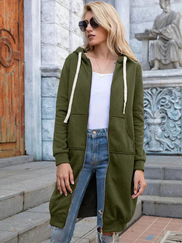 Dames Hoodie Sweatshirt – Oversized Pasvorm – Zacht Katoen – Lange Lengte – Ritssluiting