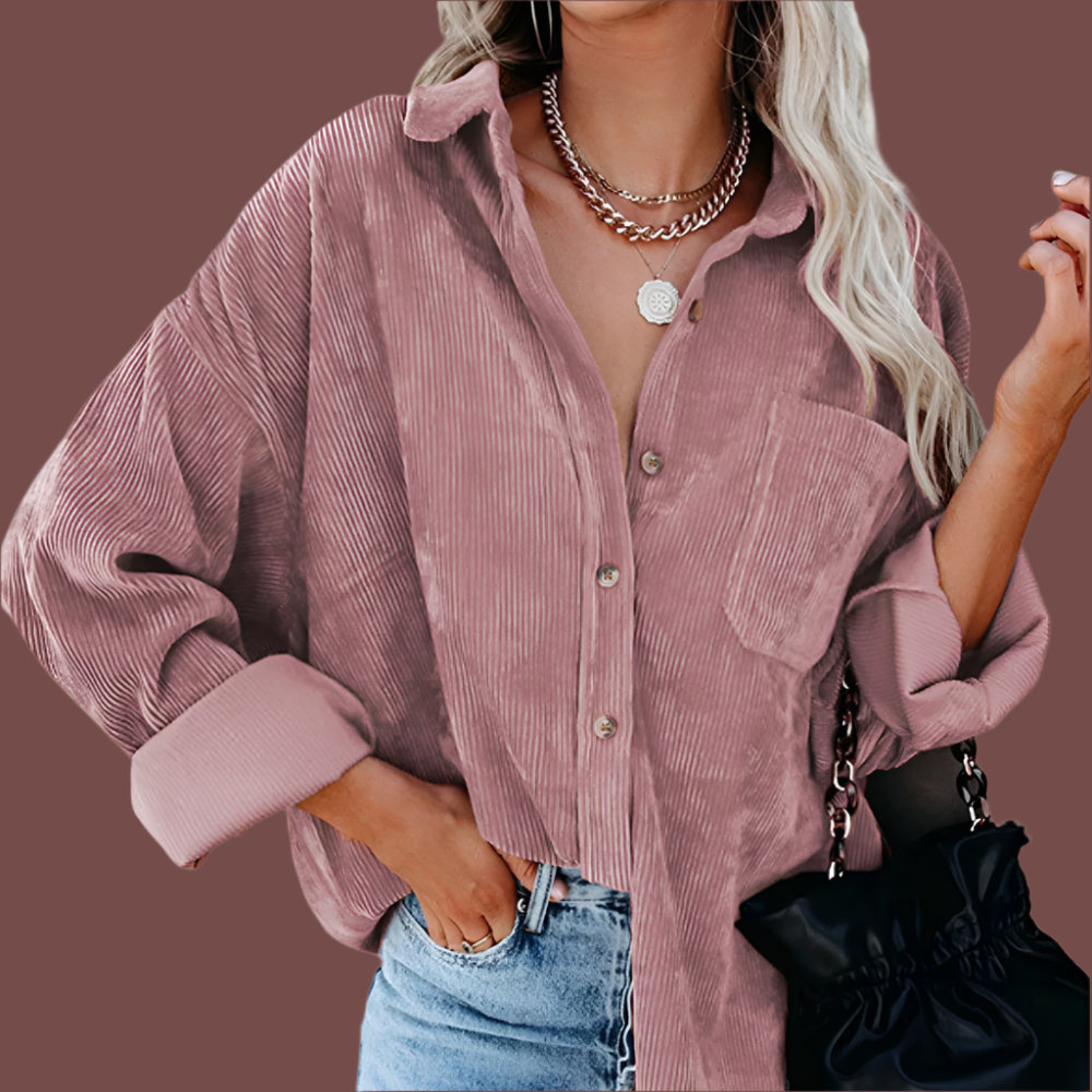Dames jack – Corduroy ribstof – Oversized pasvorm – Knoopsluiting – Heuplengte casual