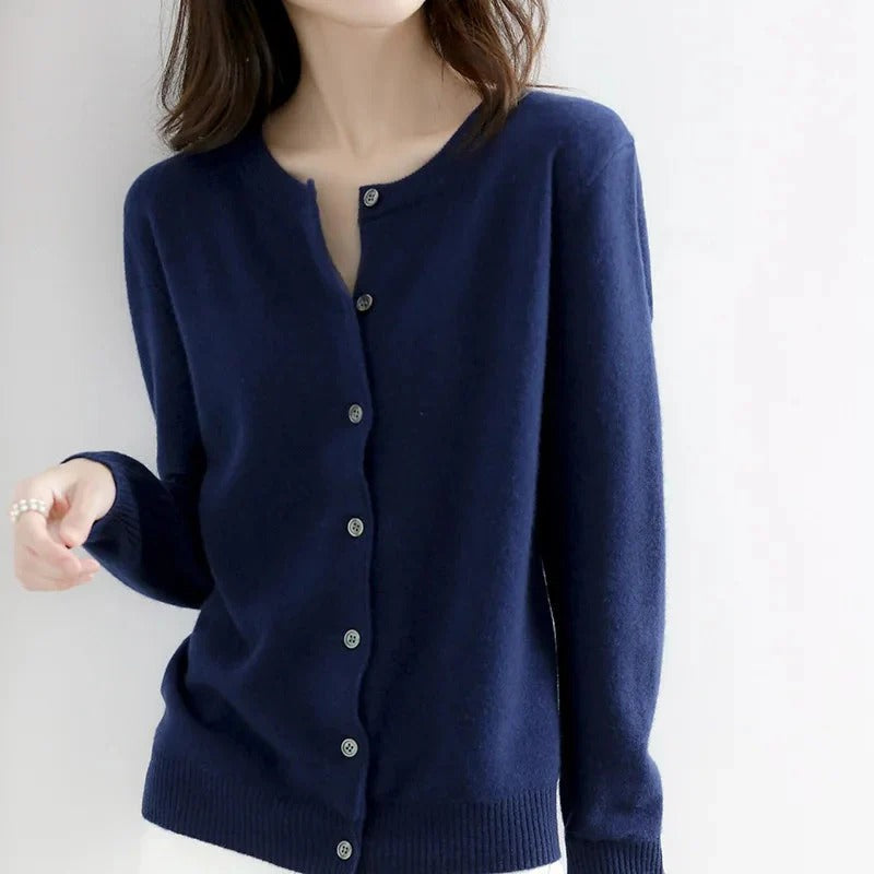 Dames Cardigan – Wol – Normale pasvorm– Knoopsluiting – Geribde Boorden – Klassiek Model