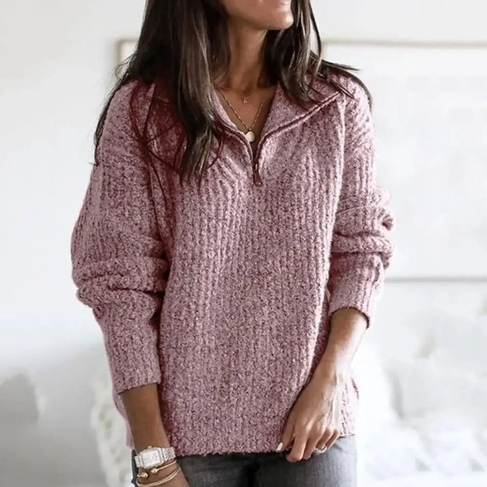 Dames Half-Zip Trui – Relaxte pasvorm – Dikke Gebreide – Zachte Wolmix – Casual Stijl