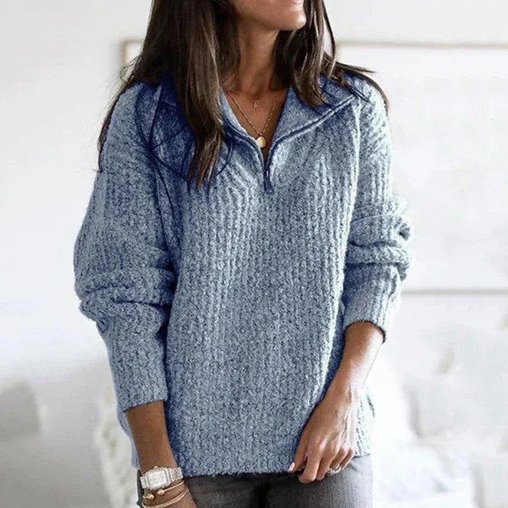 Dames Half-Zip Trui – Relaxte pasvorm – Dikke Gebreide – Zachte Wolmix – Casual Stijl