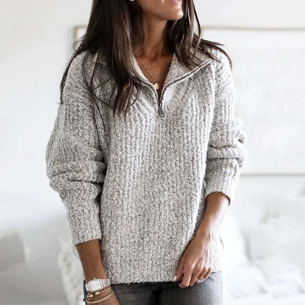 Dames Half-Zip Trui – Relaxte pasvorm – Dikke Gebreide – Zachte Wolmix – Casual Stijl