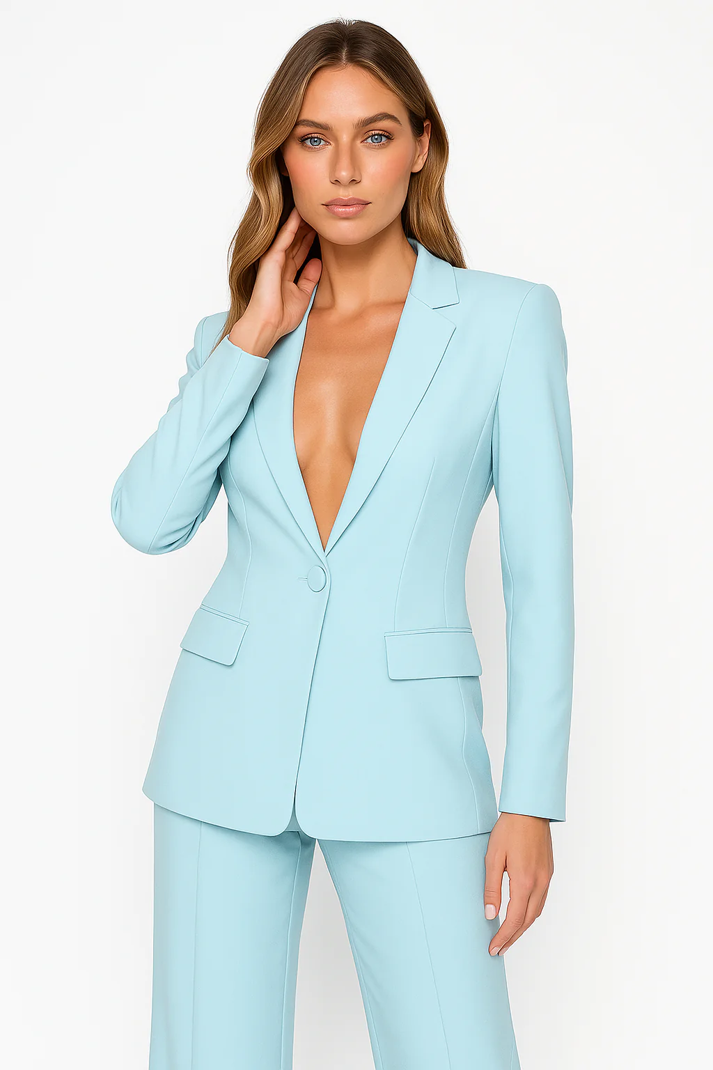 Dames Pantalonpak – Getailleerde Pasvorm – Enkelknoop – Schoudervulling – Wolmix