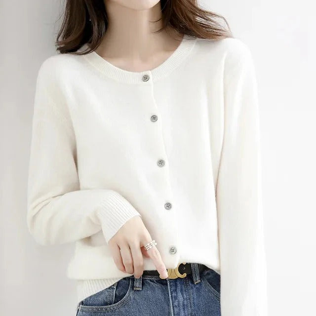 Dames Cardigan – Wol – Normale pasvorm– Knoopsluiting – Geribde Boorden – Klassiek Model