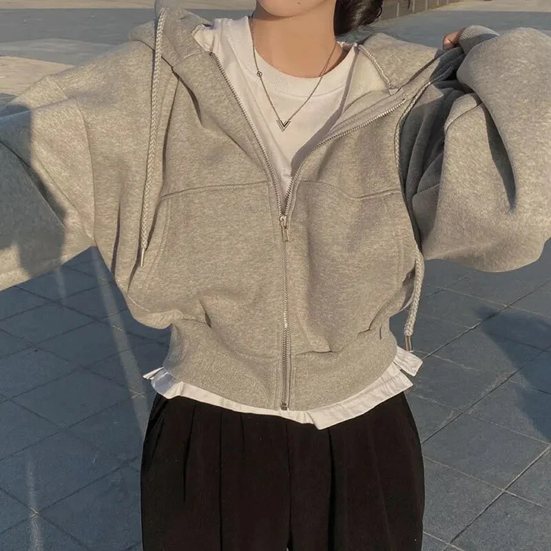 Dames Hoodie met Rits – Oversized Pasvorm – Zachte Katoenlook – Ribboorden – Casual