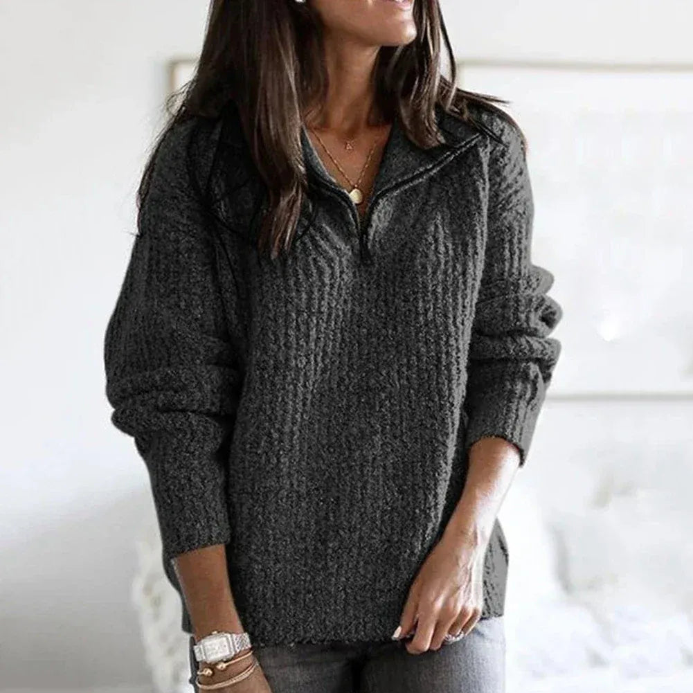 Dames Half-Zip Trui – Relaxte pasvorm – Dikke Gebreide – Zachte Wolmix – Casual Stijl