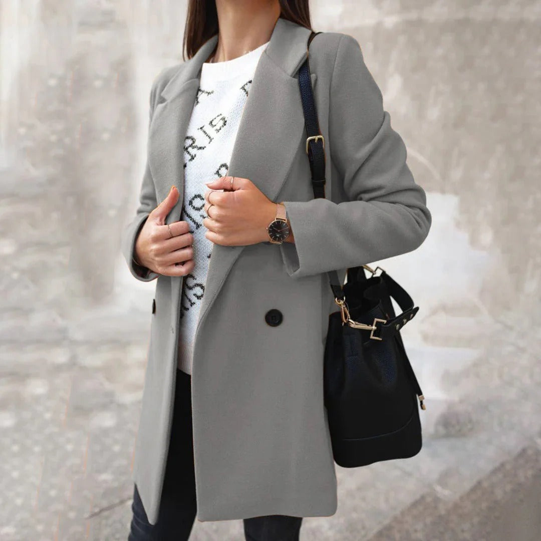 Dames Mantel – Wol Look – Getailleerd Model – Dubbelrijig – Midlange Lengte