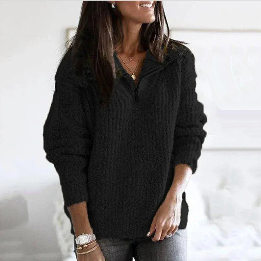 Dames Half-Zip Trui – Relaxte pasvorm – Dikke Gebreide – Zachte Wolmix – Casual Stijl