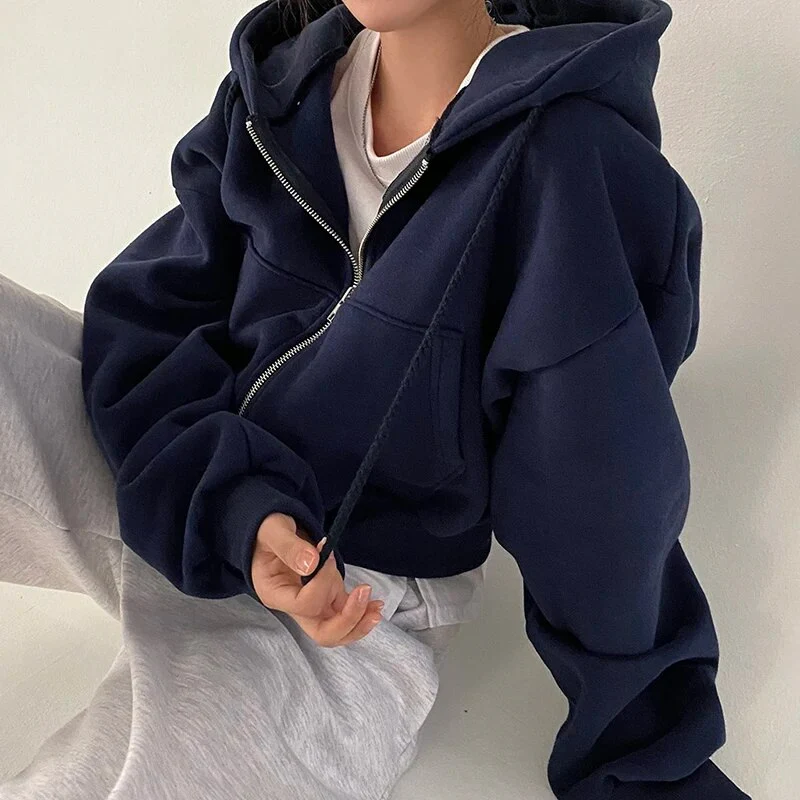 Dames Hoodie met Rits – Oversized Pasvorm – Zachte Katoenlook – Ribboorden – Casual