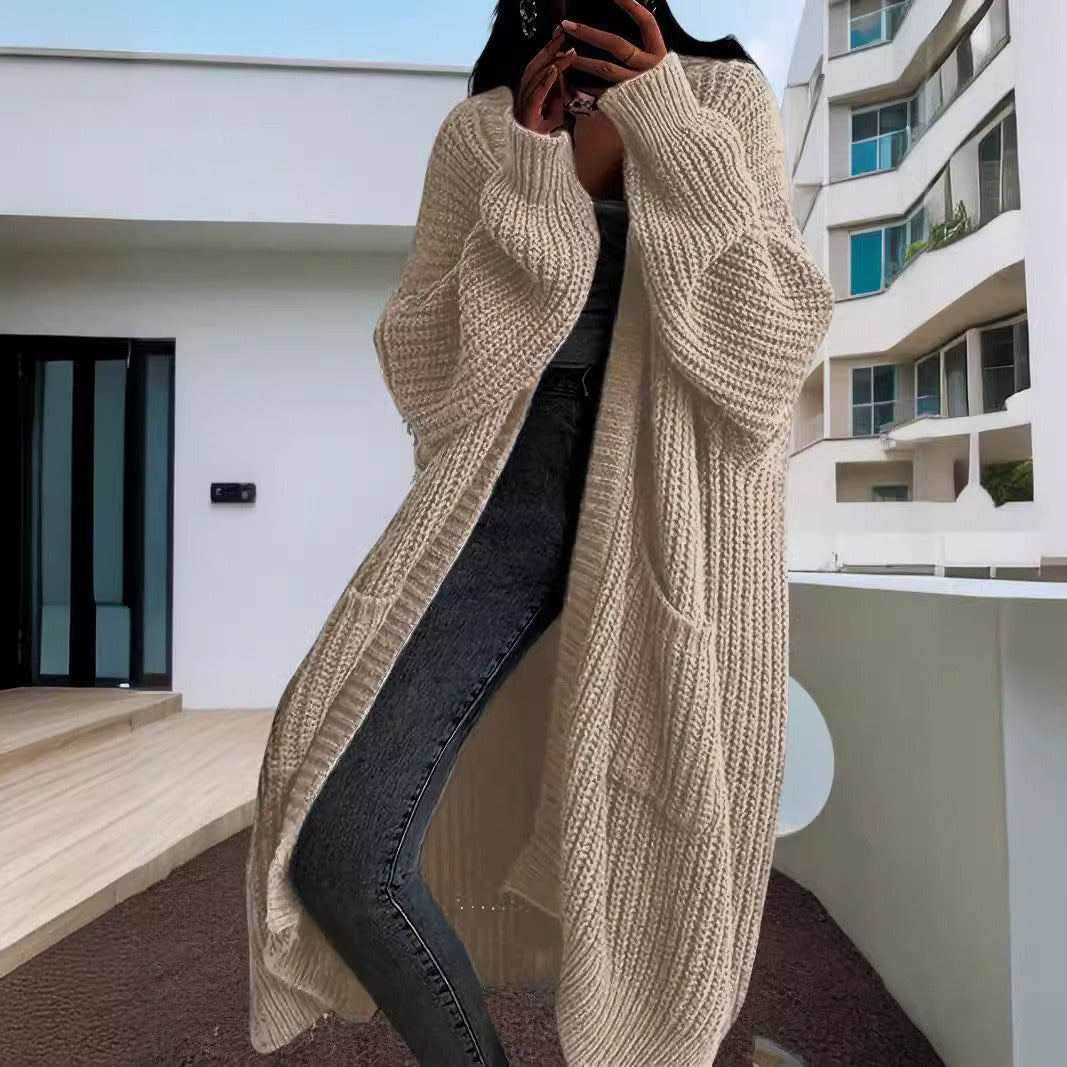 Dames vest lang – Oversized pasvorm – Grof geribd breisel – Open voorkant met zakken