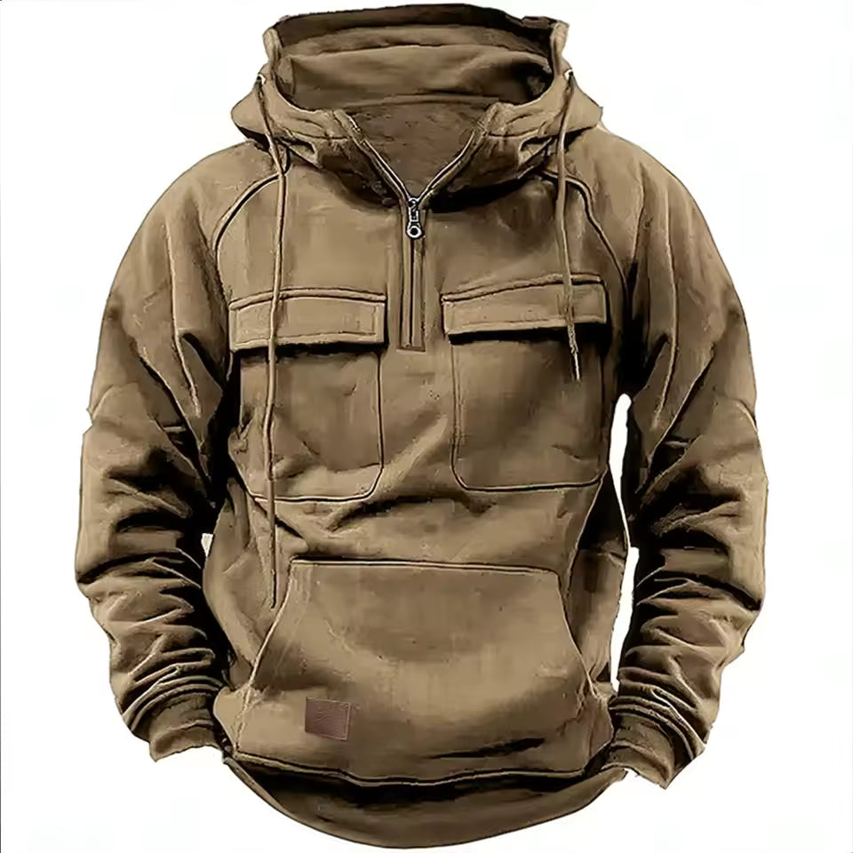 Heren jas met capuchon – Relaxte pasvorm – Lederlook – Meerdere zakken – Casual stijl