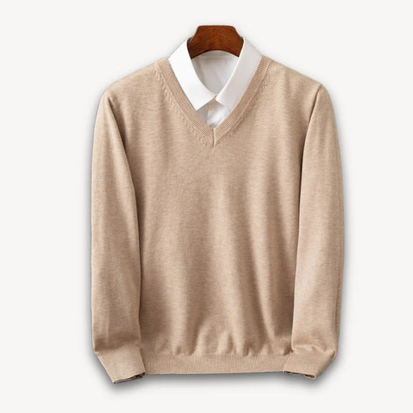 Heren V-hals Trui – Slanke Pasvorm– Wolblend – Lichtgewicht en Ademend – Casual Formeel