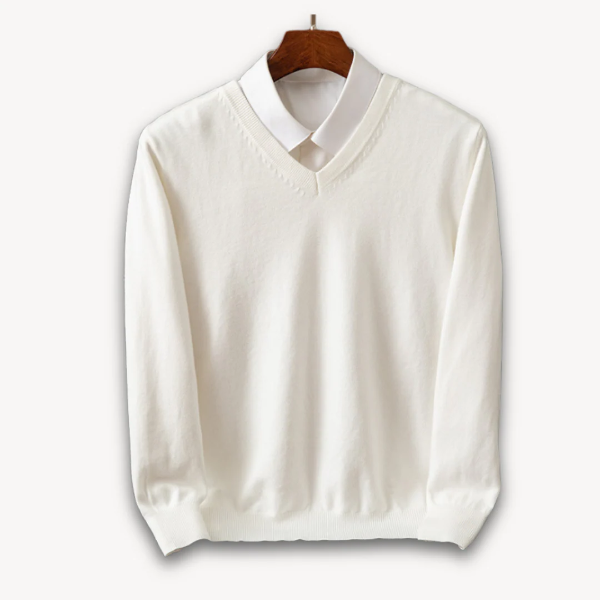 Heren V-hals Trui – Slanke Pasvorm– Wolblend – Lichtgewicht en Ademend – Casual Formeel