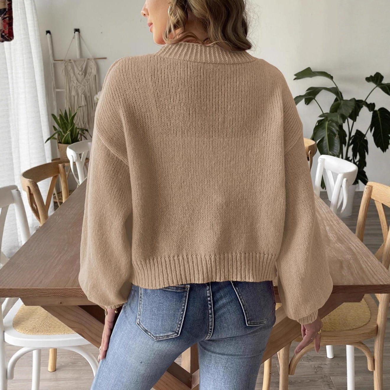 Dames vest – Relaxed fit – Gebreid – Open voorkant – Lantern mouwen – Geribd – Cropped