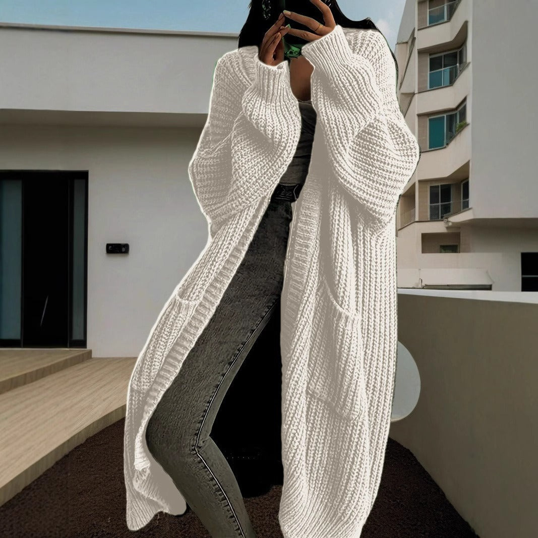 Dames vest lang – Oversized pasvorm – Grof geribd breisel – Open voorkant met zakken
