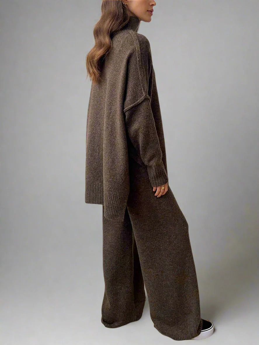 Dames Lounge Set – Zachte Knit – Oversized Pasvorm – Coltrui en Wijde Broek