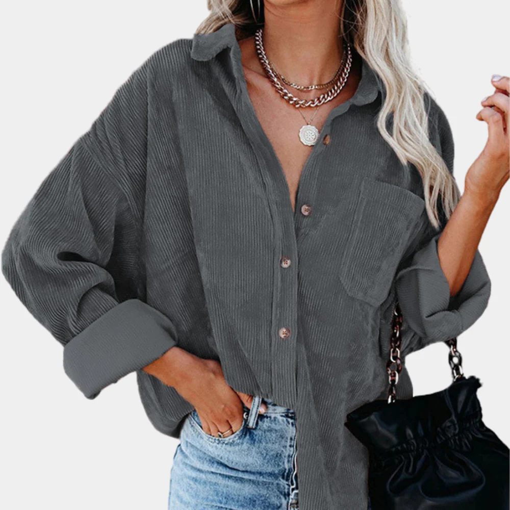 Dames jack – Corduroy ribstof – Oversized pasvorm – Knoopsluiting – Heuplengte casual