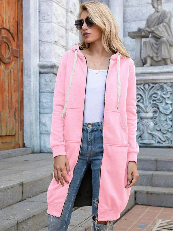 Dames Hoodie Sweatshirt – Oversized Pasvorm – Zacht Katoen – Lange Lengte – Ritssluiting