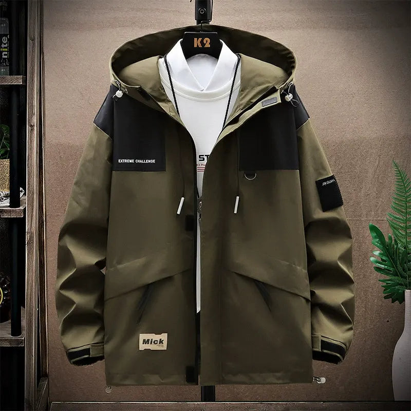 Heren Windbreaker Utility Jas – Verstelbare Capuchon – Losse Pasvorm – Waterafstotende Stof