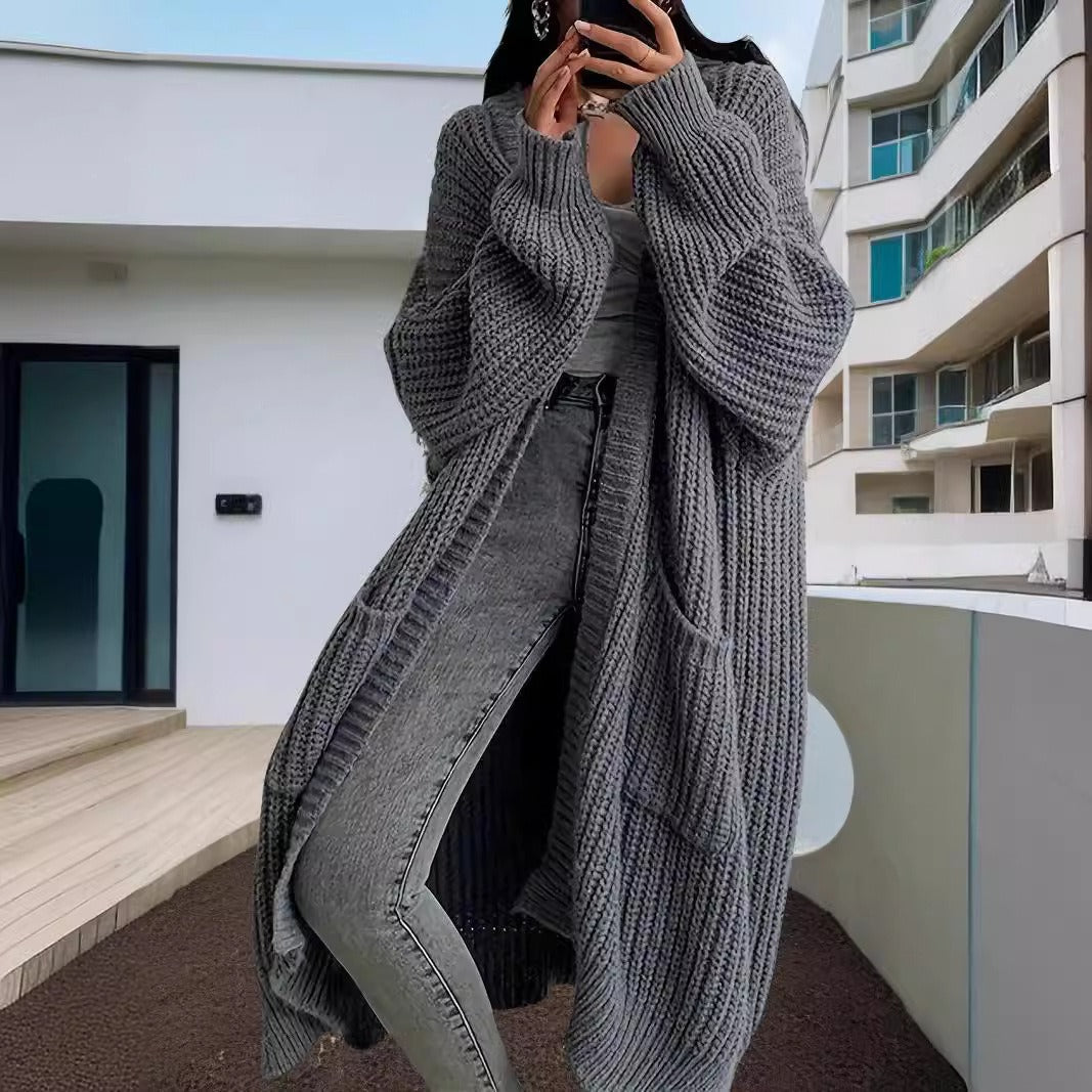 Dames vest lang – Oversized pasvorm – Grof geribd breisel – Open voorkant met zakken