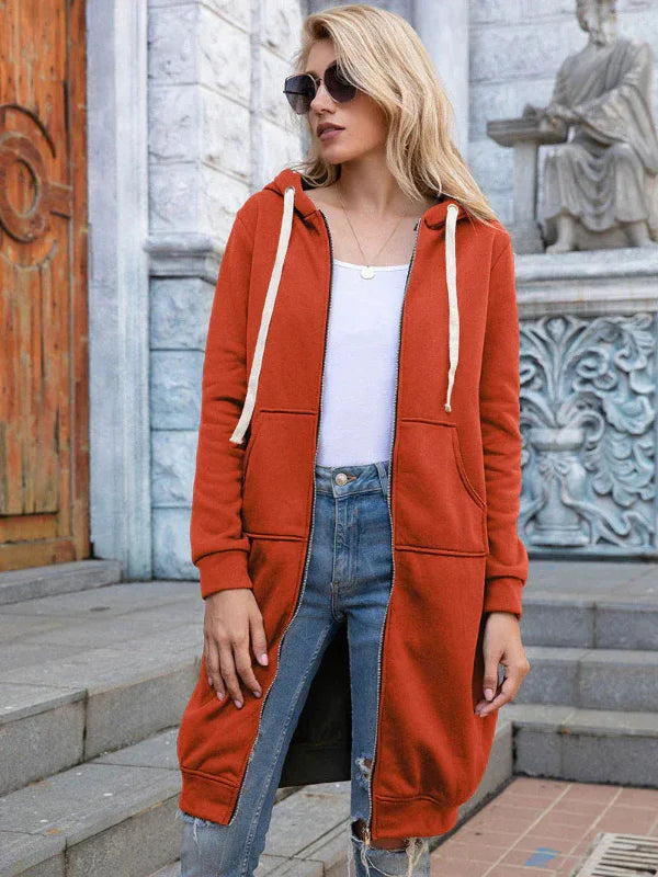 Dames Hoodie Sweatshirt – Oversized Pasvorm – Zacht Katoen – Lange Lengte – Ritssluiting
