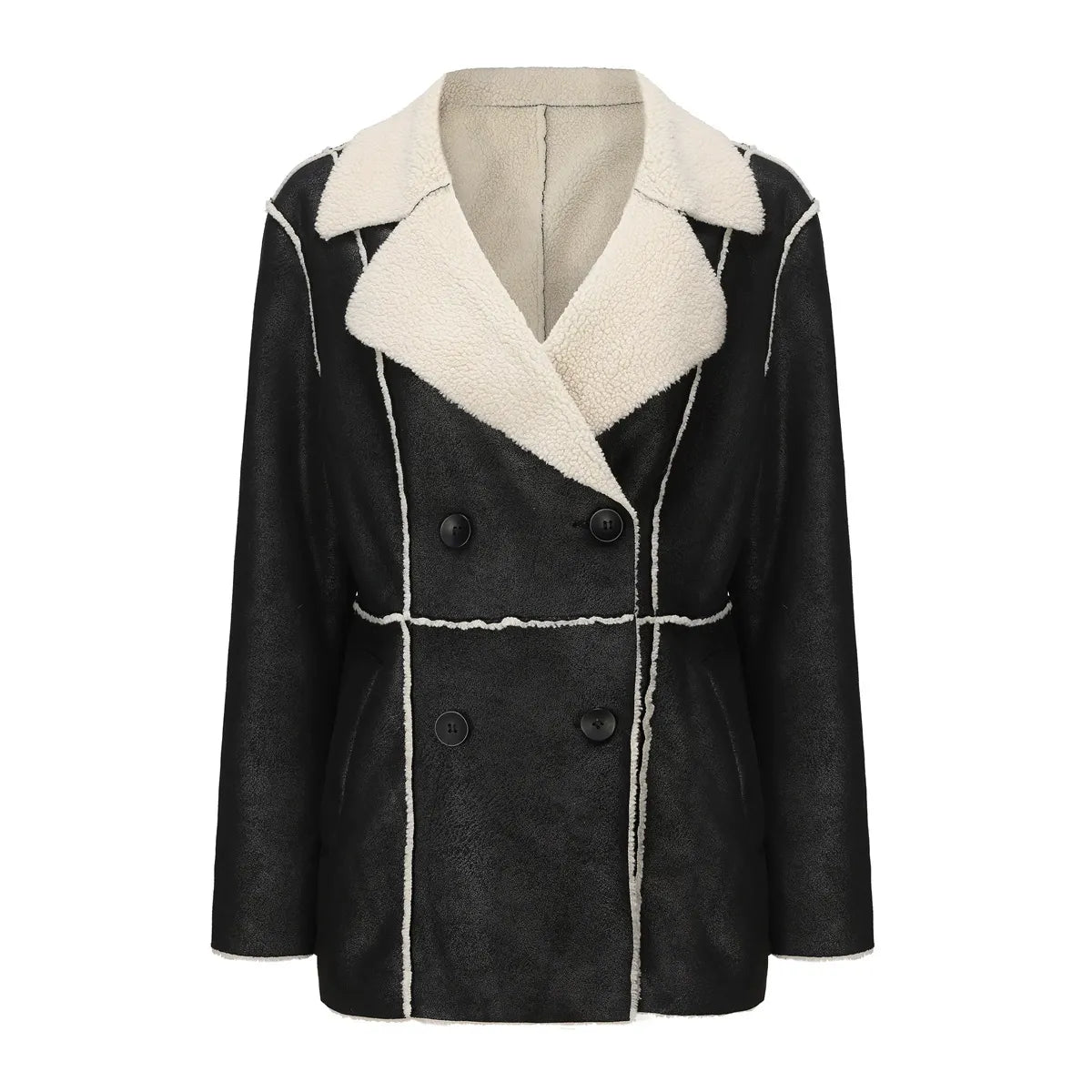 Dames Wintermantel – Mid-Lengte – Dubbelrijig – Sherpavoering – Imitatiesuède – Normale Pasvorm