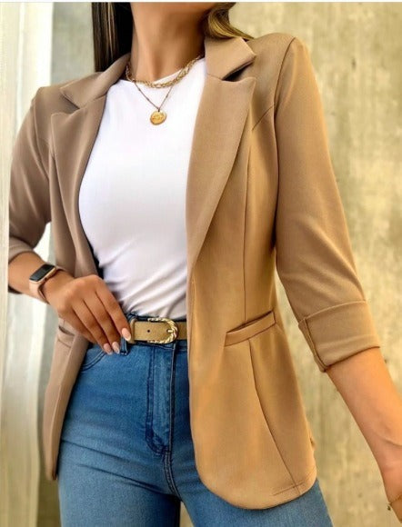 Dames blazer – Getailleerde pasvorm – Driekwart mouw – Notch revers – Flapzakken