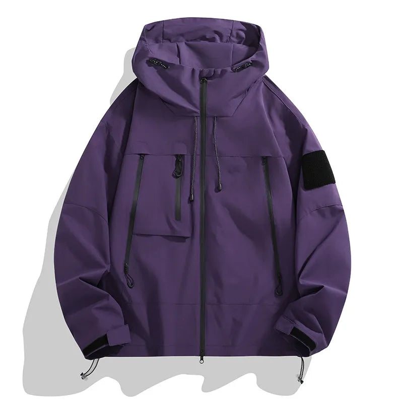 Heren Windbreaker Jas – Relaxte Pasvorm – Winddicht – Verstelbare Capuchon – Utility Zakken