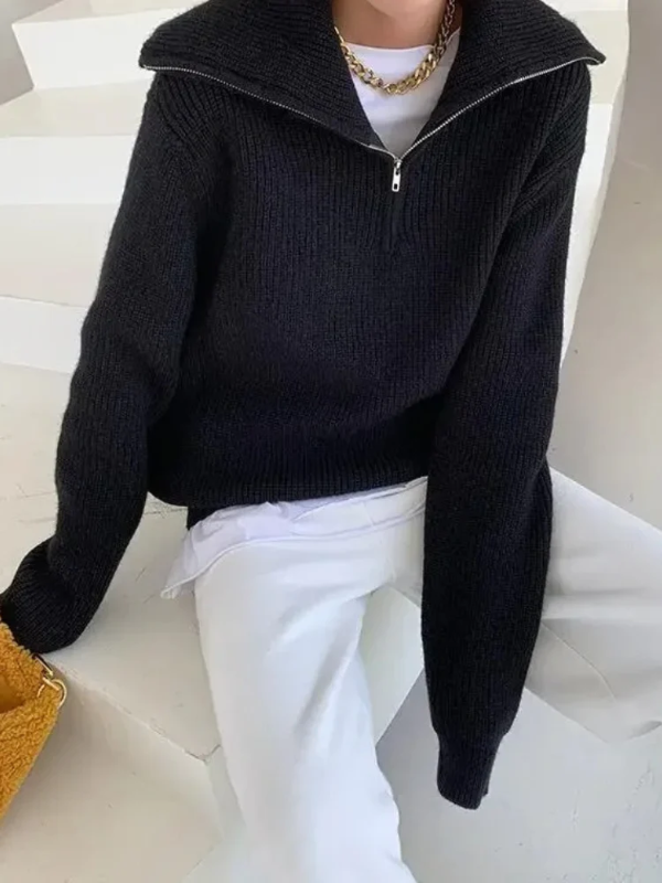 Dames Sweatshirt– Wol – Relaxte Pasvorm – Hoge ritssluiting – Geribbelde boorden