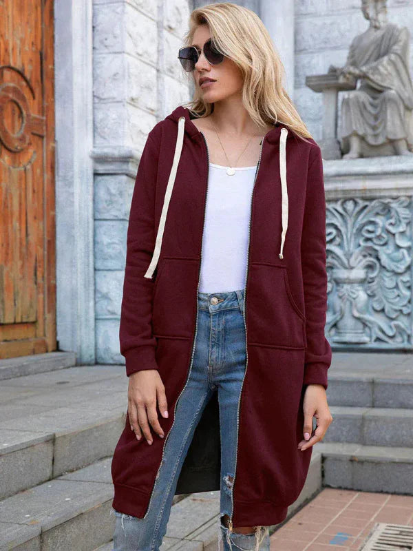 Dames Hoodie Sweatshirt – Oversized Pasvorm – Zacht Katoen – Lange Lengte – Ritssluiting