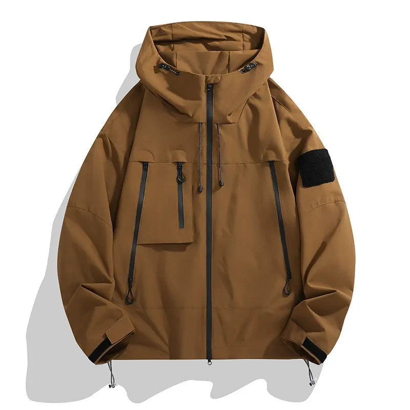 Heren Windbreaker Jas – Relaxte Pasvorm – Winddicht – Verstelbare Capuchon – Utility Zakken