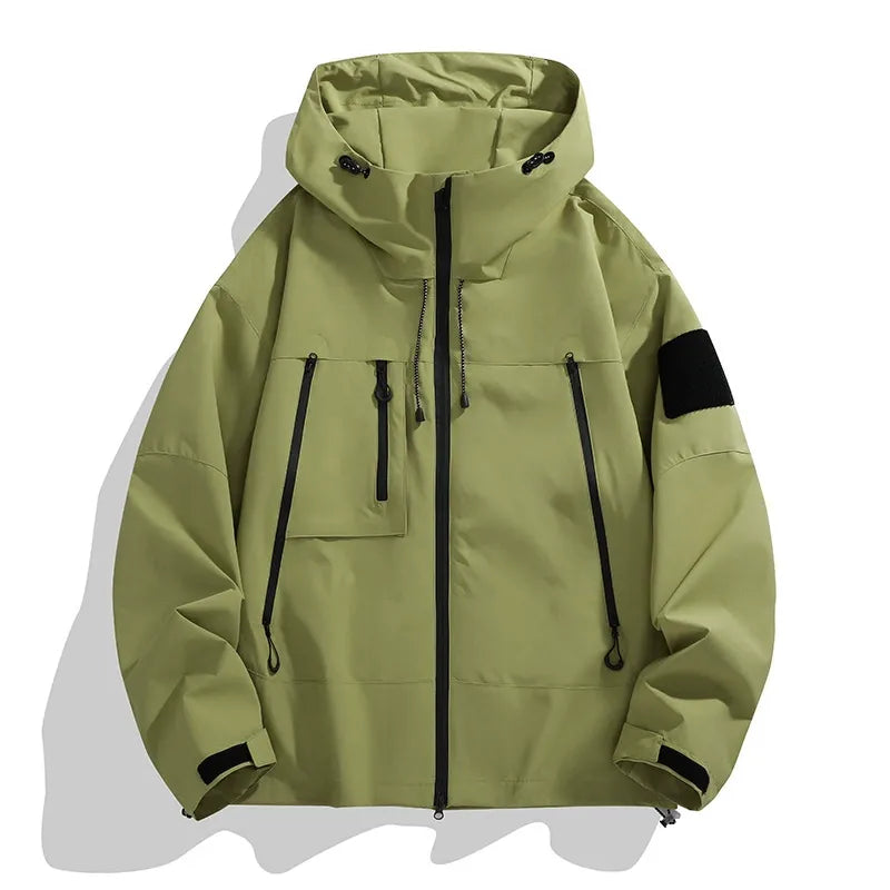 Heren Windbreaker Jas – Relaxte Pasvorm – Winddicht – Verstelbare Capuchon – Utility Zakken