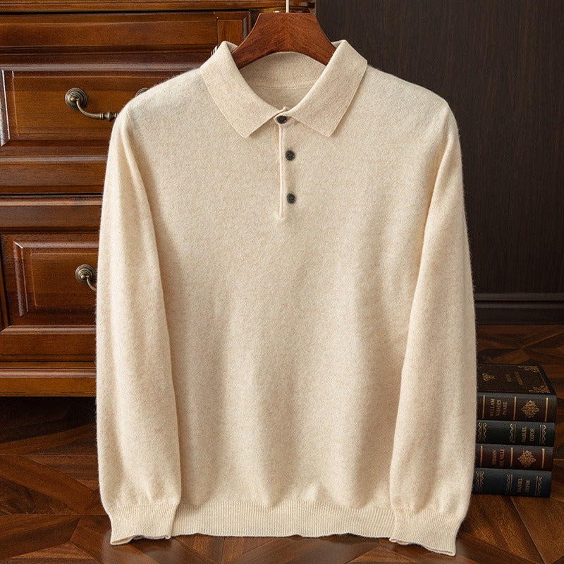 Heren polo sweatshirt – Regular fit – Fijngebreid – Ribboorden – Knoopsluiting