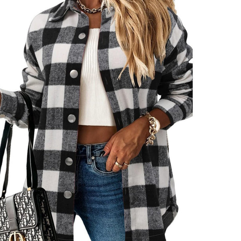 Damescardigan – Oversized pasvorm – Ruitpatroon – Knoopsluiting – Zacht katoen gevoel