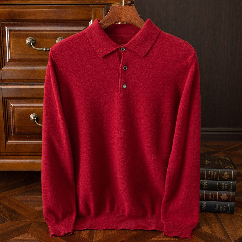 Heren polo sweatshirt – Regular fit – Fijngebreid – Ribboorden – Knoopsluiting