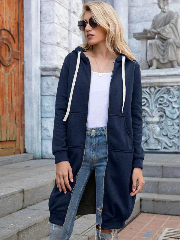 Dames Hoodie Sweatshirt – Oversized Pasvorm – Zacht Katoen – Lange Lengte – Ritssluiting