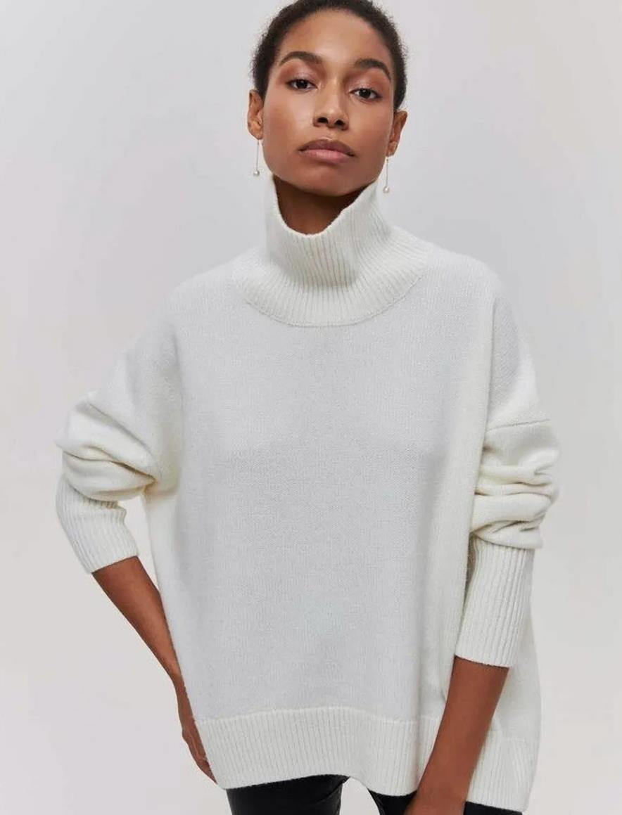 Gebreide top voor dames - Oversized pasvorm - Coltrui - Wol - Geribbelde zoom - Cropped