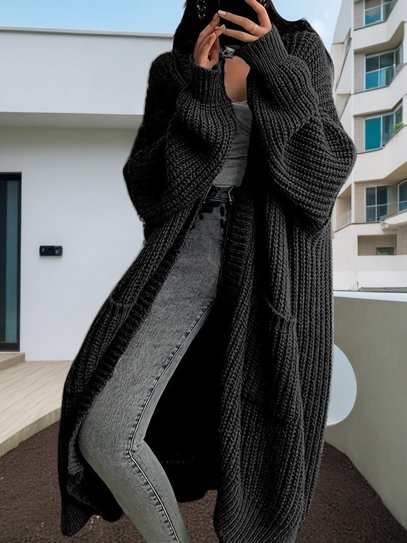 Dames vest lang – Oversized pasvorm – Grof geribd breisel – Open voorkant met zakken