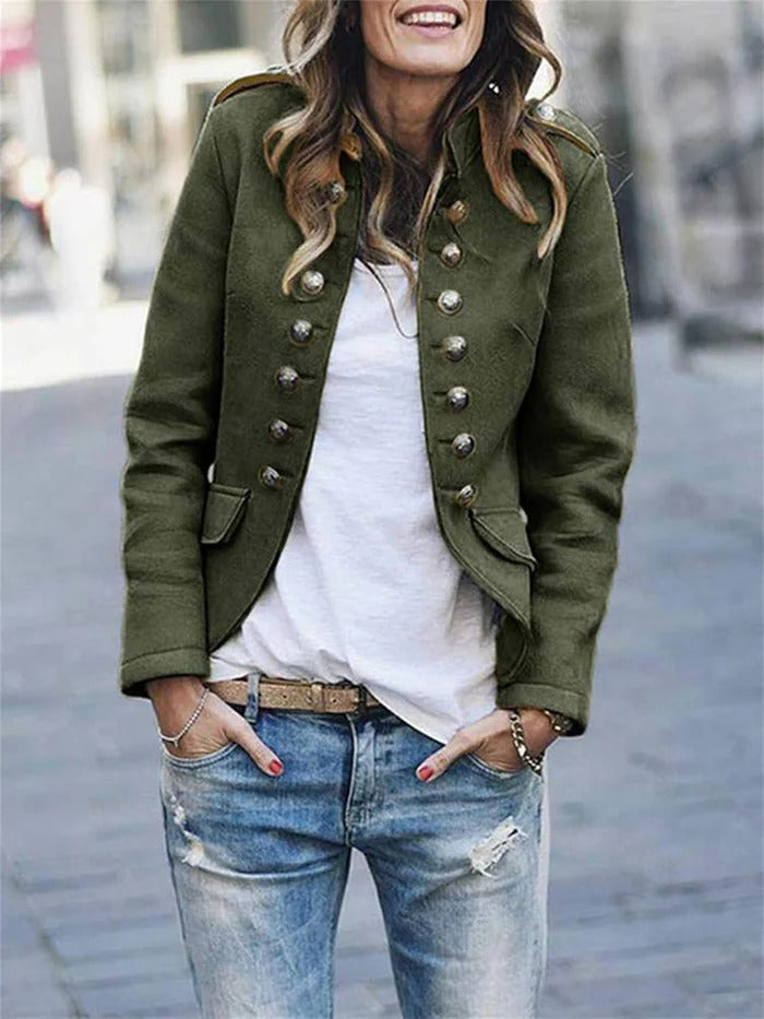 Dames Blazer – Getailleerde Pasvorm – Wolmix – Dubbelrij Knopen – Epauletten