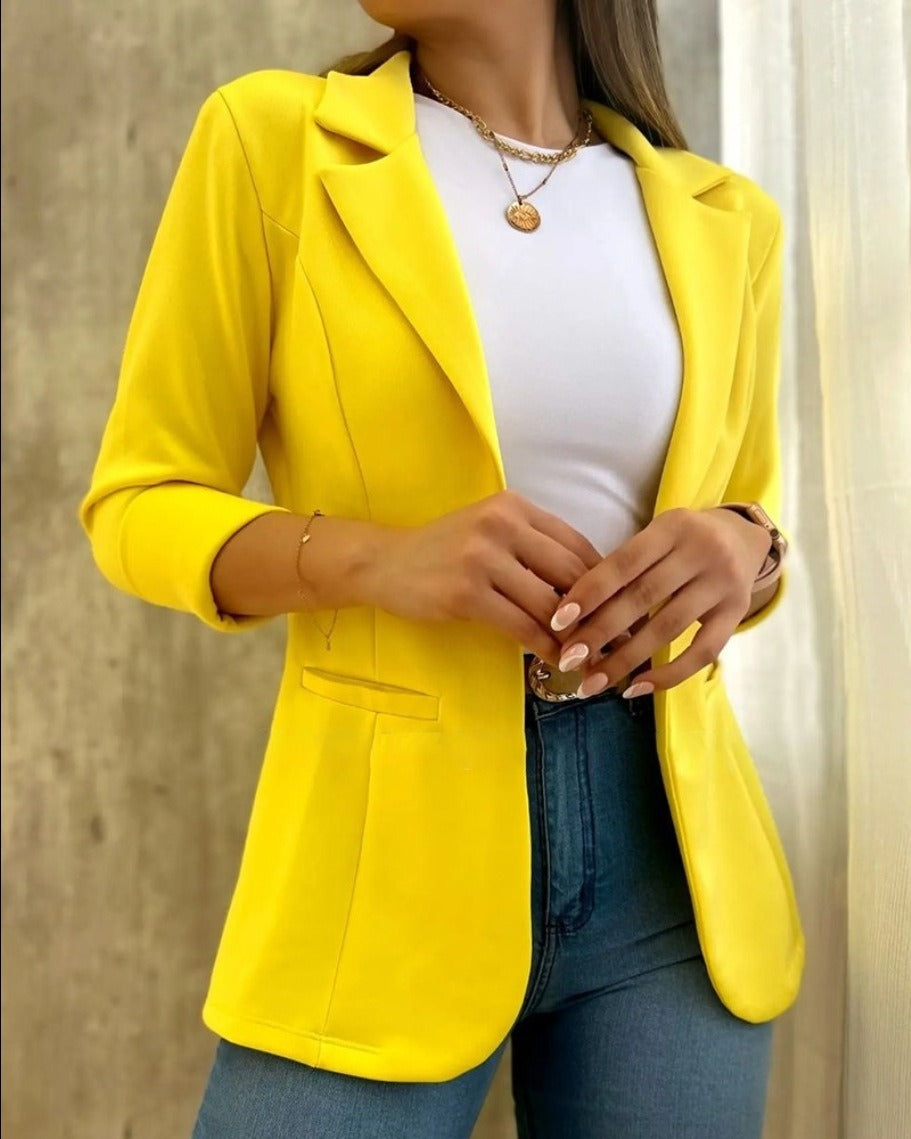 Dames blazer – Getailleerde pasvorm – Driekwart mouw – Notch revers – Flapzakken