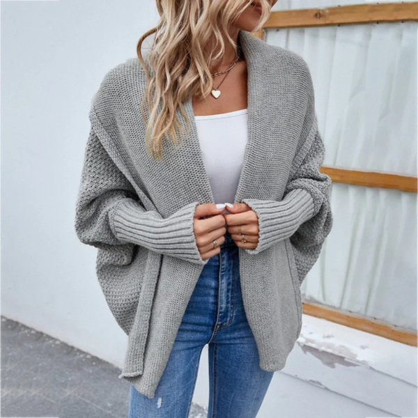 Dames Cardigan – Open Voorzijde – Oversized Pasvorm – Gebreide Wol Look – Ribboorden