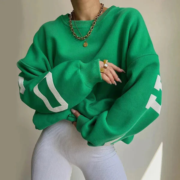Dames Sweatshirt – Oversized Pasvorm – Katoenmix – Verlaagde Schouders – Mouwprint
