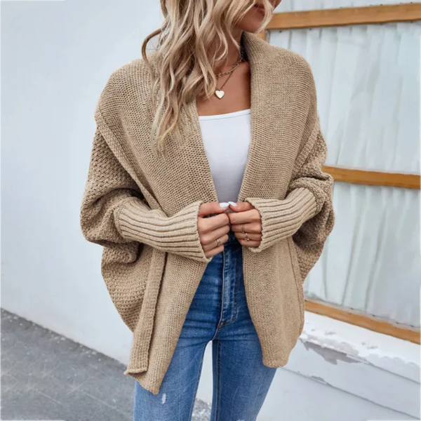 Dames Cardigan – Open Voorzijde – Oversized Pasvorm – Gebreide Wol Look – Ribboorden