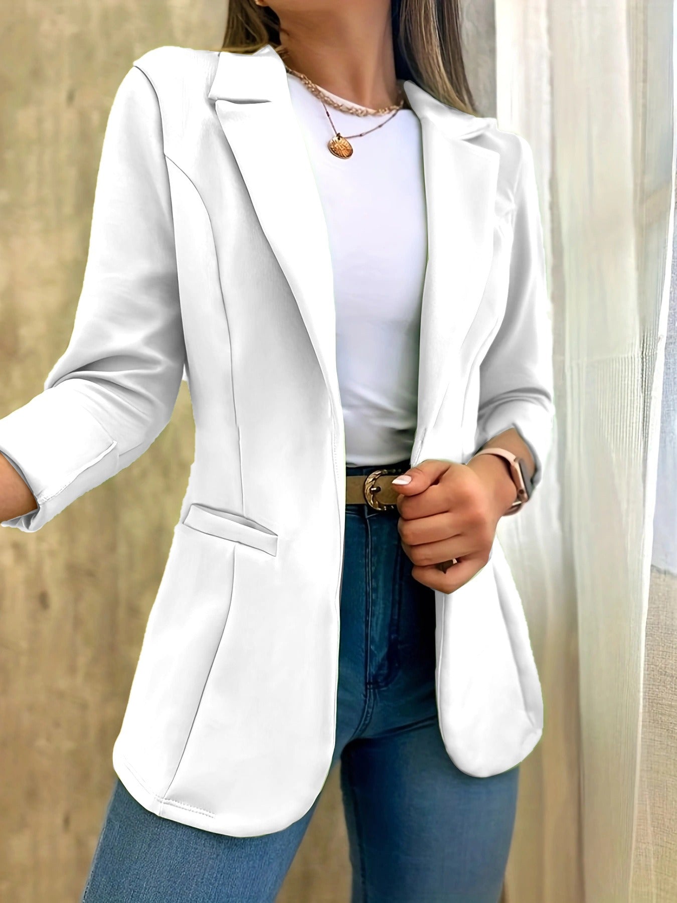Dames blazer – Getailleerde pasvorm – Driekwart mouw – Notch revers – Flapzakken