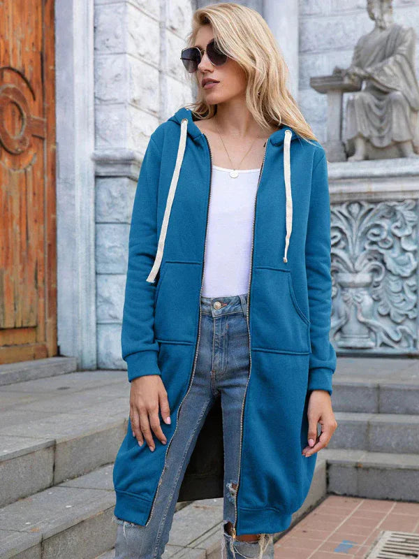 Dames Hoodie Sweatshirt – Oversized Pasvorm – Zacht Katoen – Lange Lengte – Ritssluiting