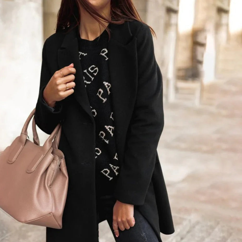 Dames Mantel – Wol Look – Getailleerd Model – Dubbelrijig – Midlange Lengte