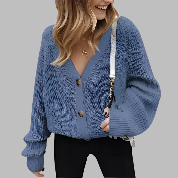 Dames Vest – Oversized Pasvorm – Grove Brei – V-hals – Knoopsluiting – Geribbelde Boorden