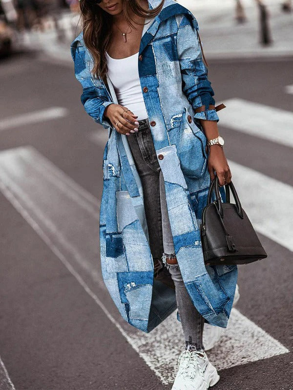 Dames Lange Jas – Oversized Pasvorm – Patchwork Design – Knoopsluiting – Streetwear