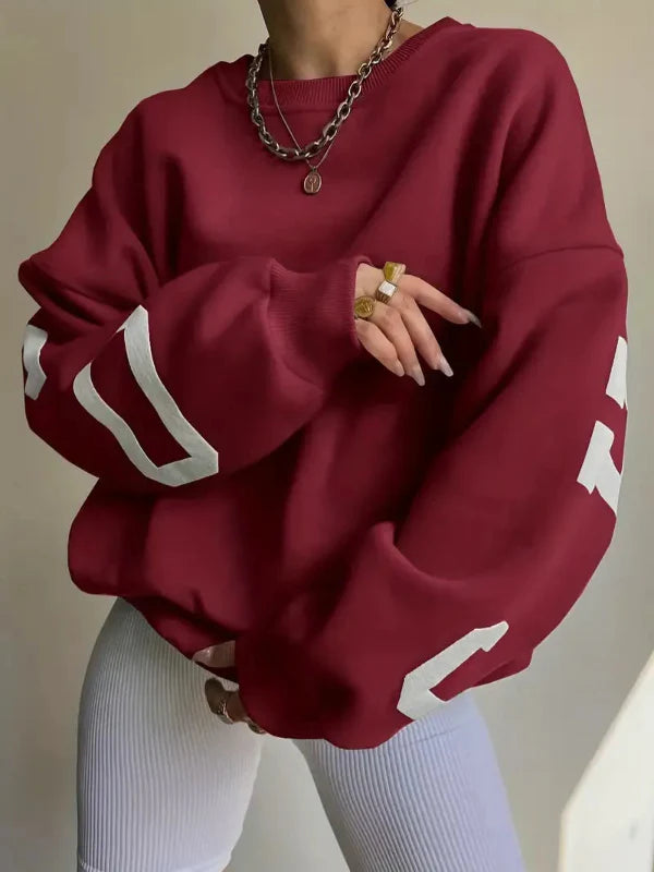 Dames Sweatshirt – Oversized Pasvorm – Katoenmix – Verlaagde Schouders – Mouwprint