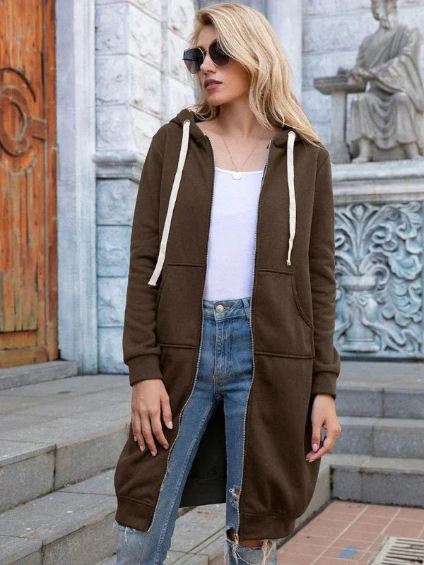 Dames Hoodie Sweatshirt – Oversized Pasvorm – Zacht Katoen – Lange Lengte – Ritssluiting